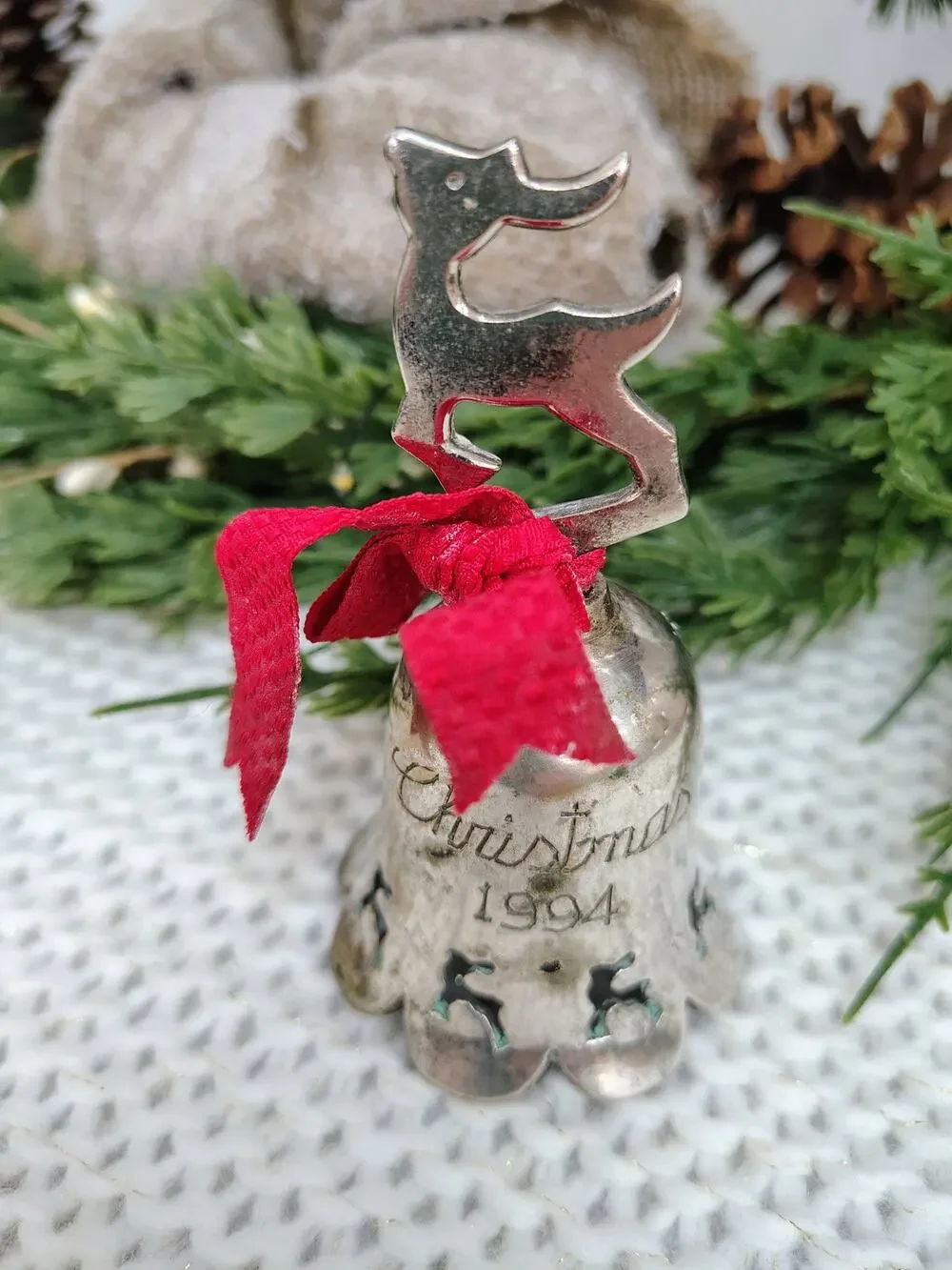 Silverplate Reindeer Bell Ornament – Christmas 1994
